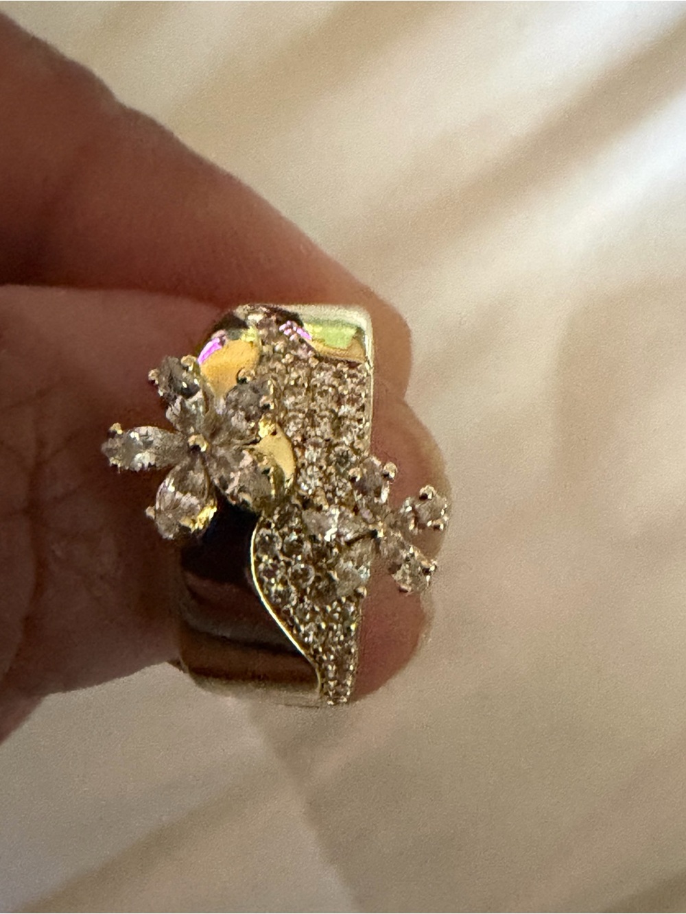 Gold Floral Crystal Statement Ring - Women Jewelry